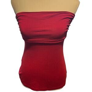 Express Y2K Women's M Red Tube Top Vtg Stretch Summer Casual Fold Over Comfy